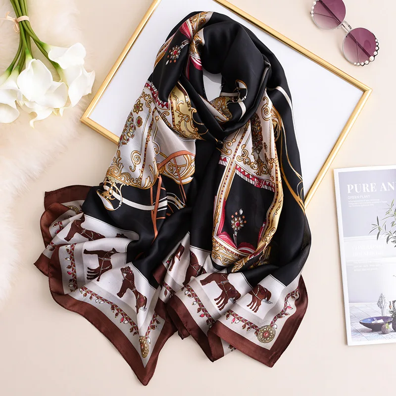 346-3 Brand Designer Silk Scarf Women New Printed Shawls and Wraps High Quality Pashmina Ladies Gift Large Soft Foulard Hijab - Цвет: 346-3