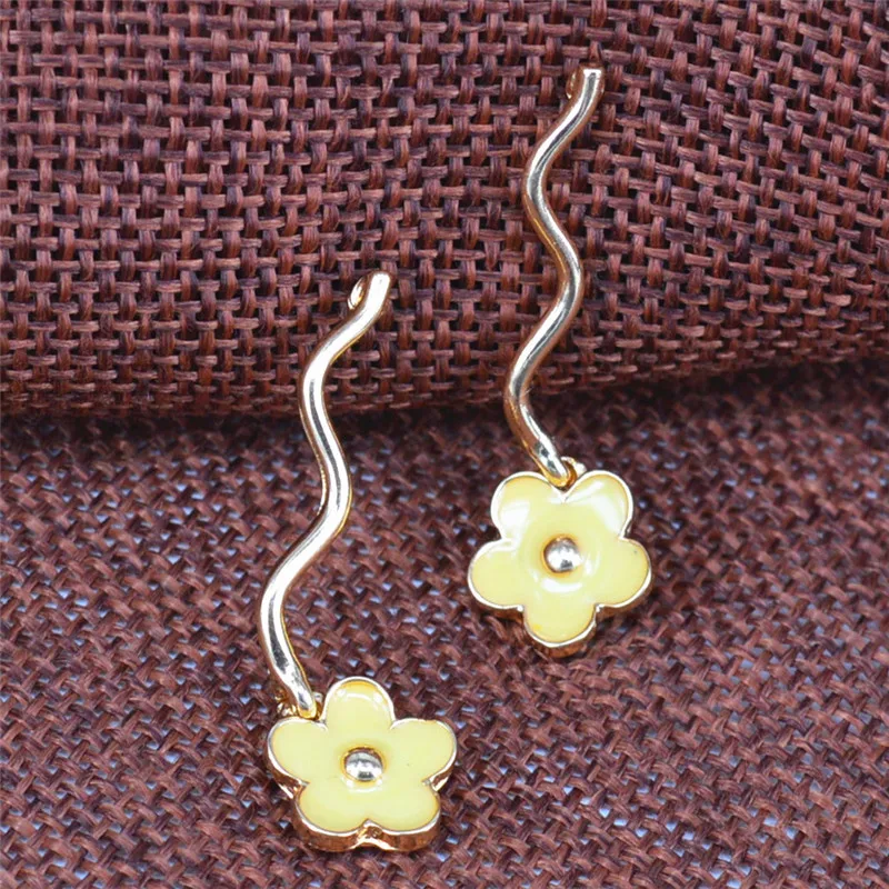 XQ blue purple green red yellow enamel cherry blossoms wave zinc alloy long earrings for women accessories 2019 hot new | Украшения и