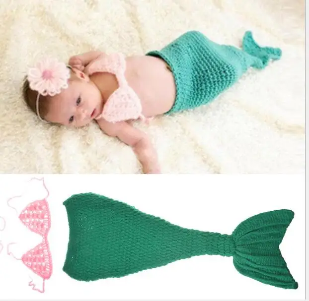 Mermaid Шапка-скафандр для фотосъемки новорожденных мальчиков и девочек, вязаная крючком одежда, боксер, боксерские перчатки+ штаны, комплект для малышей - Цвет: Mermaid