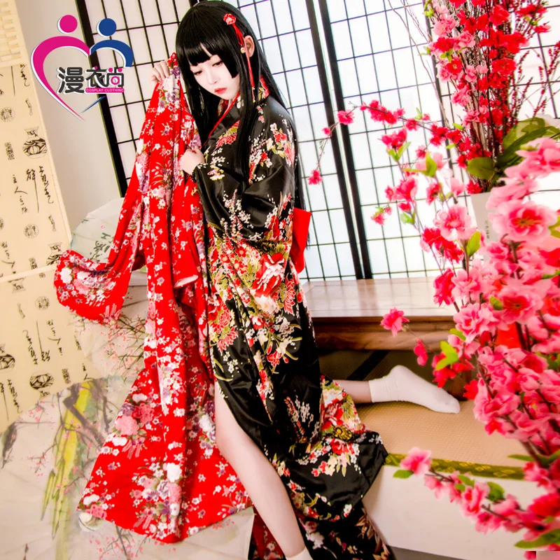Jigoku Shoujo Enma Ai платье горничной кимоно юката униформа наряд Аниме Косплей костюмы кимоно+ пояс+ бант+ складной веер