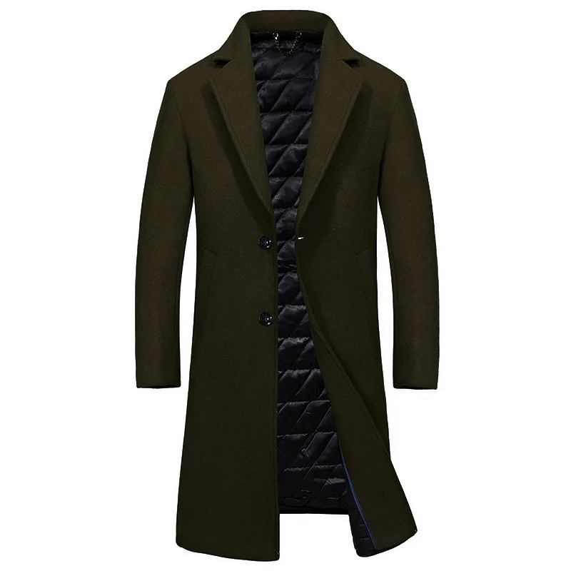 

High quality Autumn Winter Men's Long Woolen Coat Male Slim Casual Thicken Trench Jacket Overcoat Mens Warm Windbreaker 4 Colors