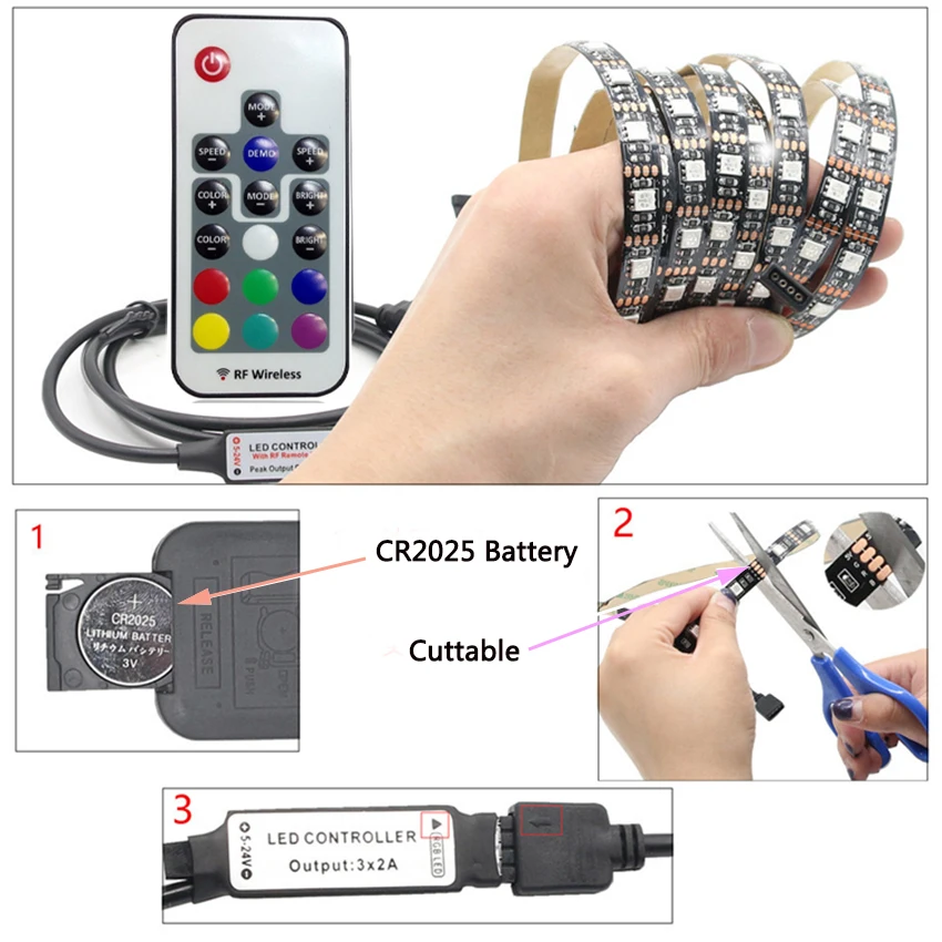5050 RGB USB Светодиодная лента для телевизора набор освещения с 17Key RF контроллером 1