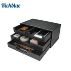 Ящик для хранения канцелярских принадлежностей, многофункциональный черный Настольный органайзер из искусственной кожи для мелочей, 3 уровня