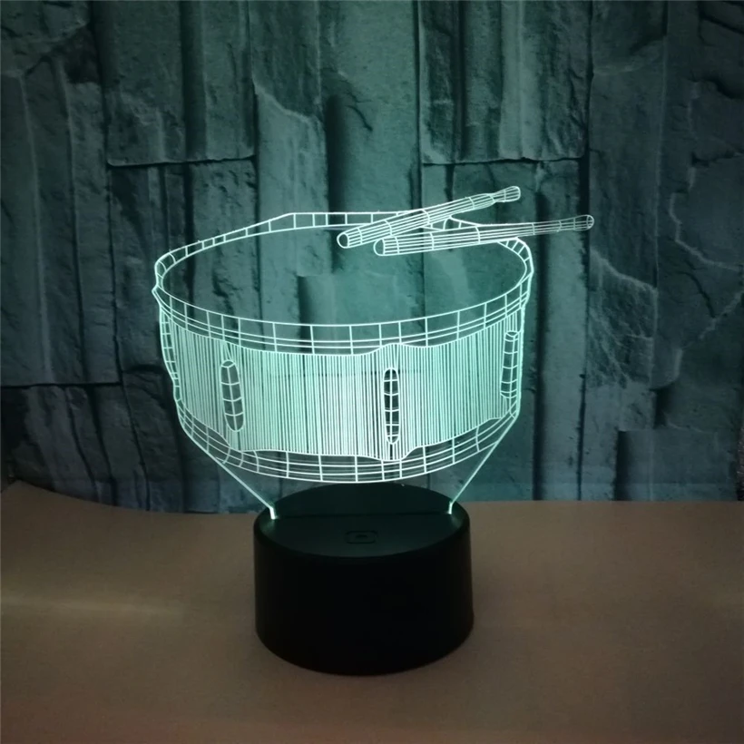 Творческий барабан набор 3D ночник 7 цветов Изменение визуальные акриловые