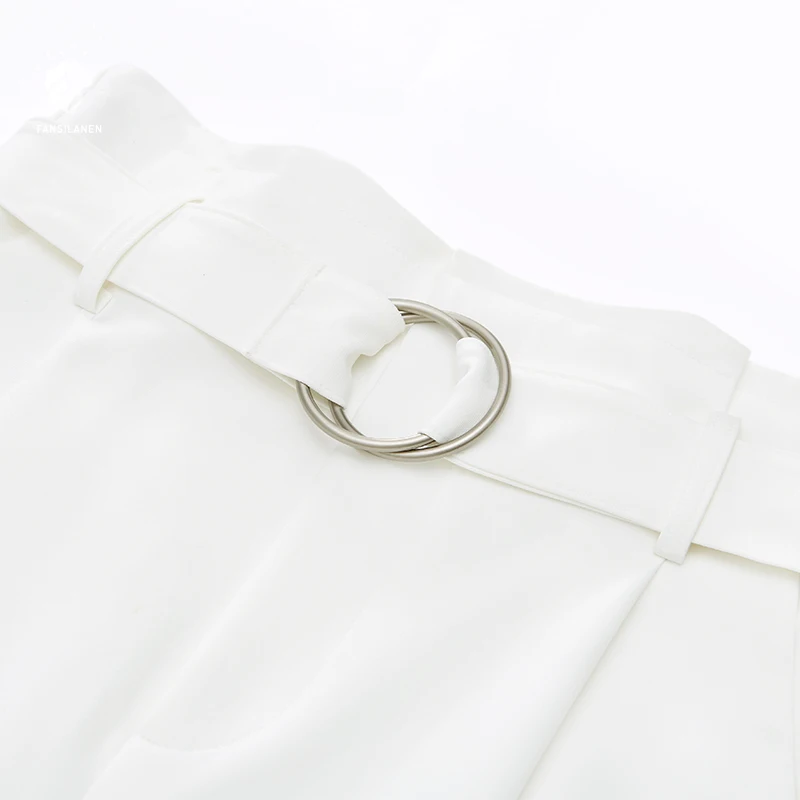 FANSILANEN 2019 Fashion New Arrival Summer/Spring Women Loose Work Office Laddy Waist Wide Leg Solid White Z82485 | Женская одежда