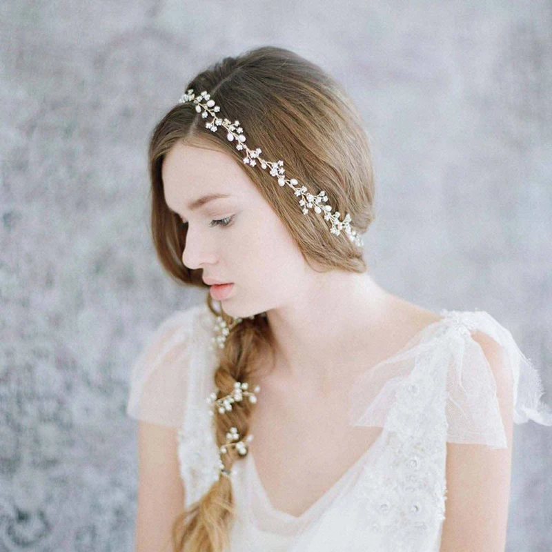 Fashion Handmade Long Bridal Hair Band Romantic Hairwear Floral Headpieces Pearl Jewelry Accessories Wedding Head Chain | Украшения и