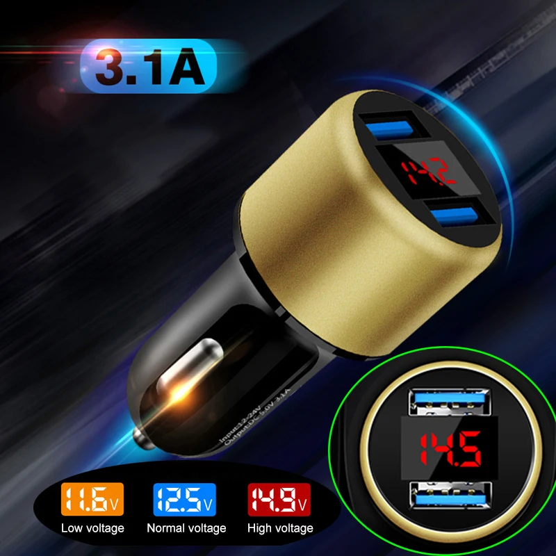 3.1A Универсальный двойной USB Автомобильное зарядное устройство прикуриватель алюминиевый сплав для iPhone мобильный телефон Интеллектуальная Зарядка