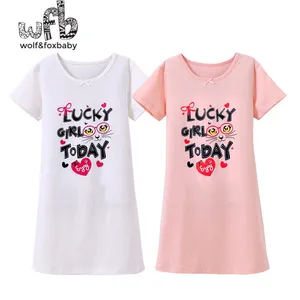 Розничная продажа, Детская Хлопковая Домашняя одежда с короткими рукавами, ночная рубашка, Детская Пижама для девочек на осень, лето, весну