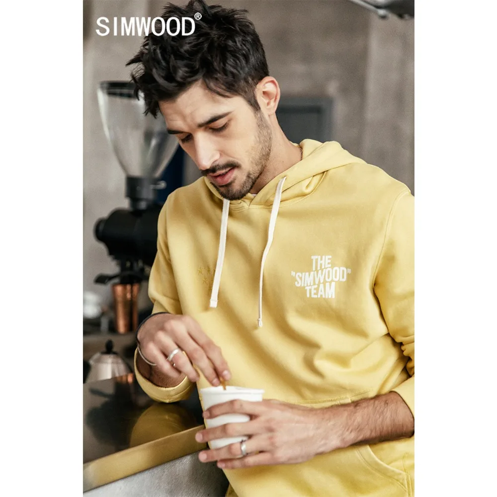Мужское повседневное худи SIMWOOD свитшот с капюшоном и надписью из 100% хлопка новая
