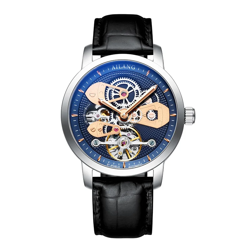 Швейцарские часы с двойным Tourbillon, AILANG, оригинальные мужские автоматические часы, модные мужские механические наручные часы с кожаным ремешком - Цвет: 8