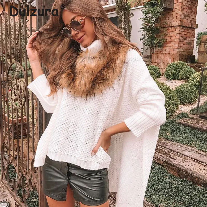Autumn Women Turtleneck Irregular Pullover&ampSweaters 2019 Fashion Side Split Winter Jumpers Top Solid Warm Cozy Streetwear Female | Женская