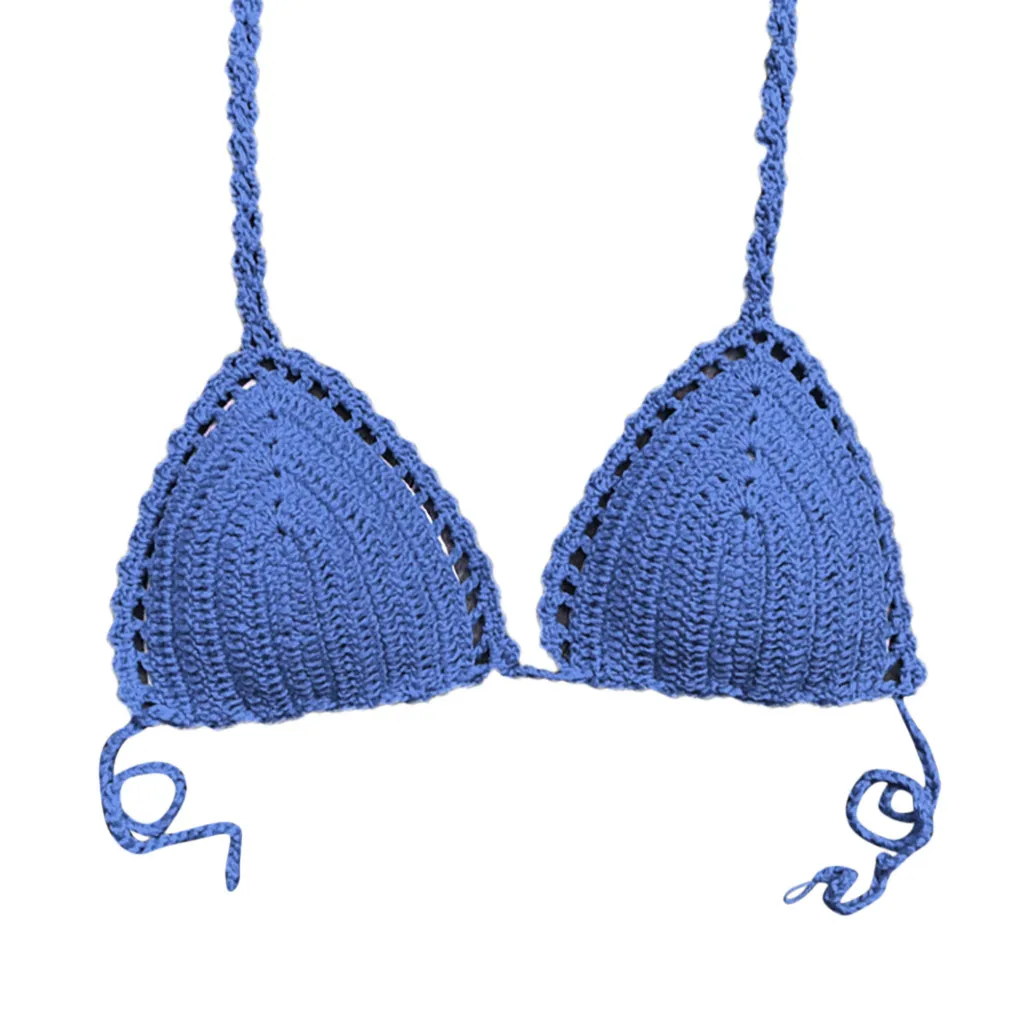 Синий Мода Femme Maillot De Bain Femme вязанный крючком бикини Топ на шнуровке женский купальник топ на шнуровке бразильские сплошные бикини Mayo#30 - Цвет: Синий