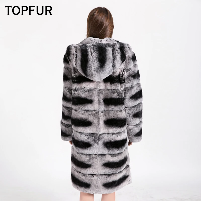 TOPFUR New Arrival Top Quality Genuine Rex Rabbit Fur Coat For Women With Fur Hood Natural Real Rex Rabbit Fur Coat 1751