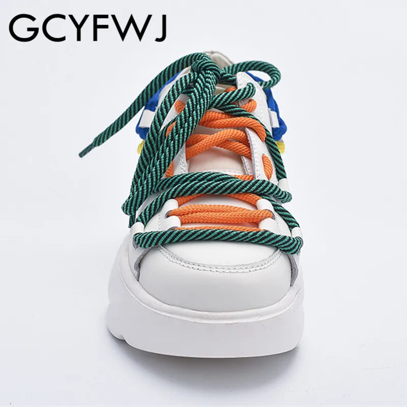 GCYFWJ/2019 г. женские новые стильные модные белые туфли на платформе цветные шнурки