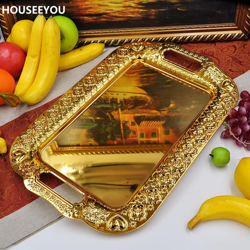 Металлический поднос большого размера для хранения Золотая тарелка фруктов