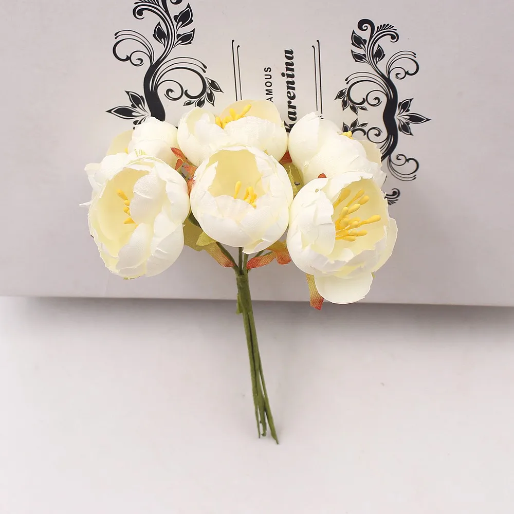 Milk white 6 шт. мини искусственный шелк тычинки маленький пакетик чая Букет DIY wreath collage Свадебная подарочная коробка для платья ручной имитации поддельные цветы - Цвет: Milk white