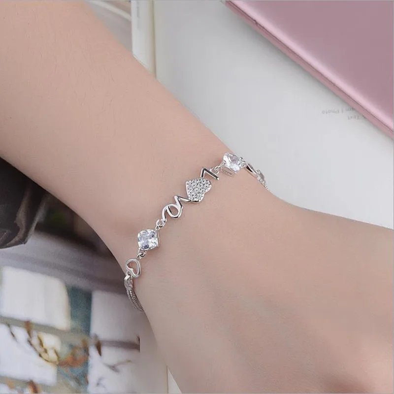 

LUKENI Charm Crystal Heart Female Bracelets Jewelry Top Quality Silver 925 Girl Anklets For Women Lady Christmas Lovers Gift