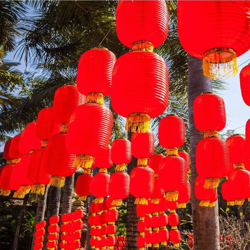 Красный китайский новогодний фонарь цилиндр фестиваль ветровой декор украшение