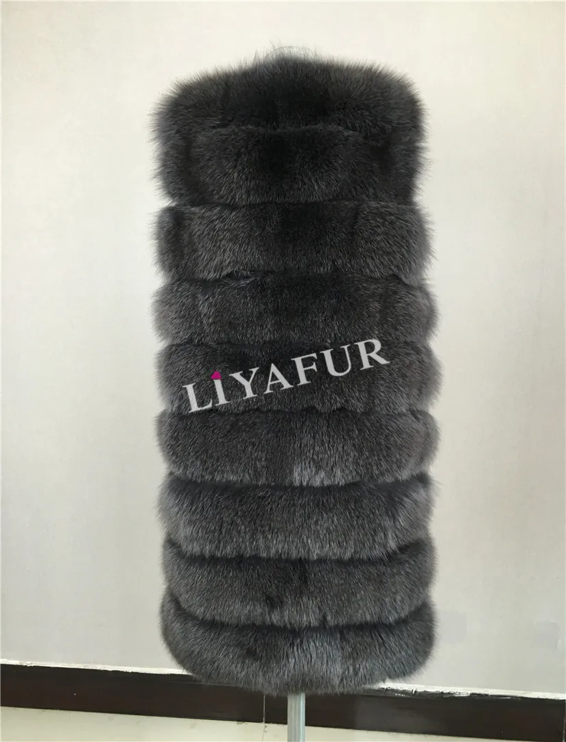 LIYAFUR натуральная толстый мех песца Длинный жилет для Для женщин без рукавов Модные пальто меховой жилет