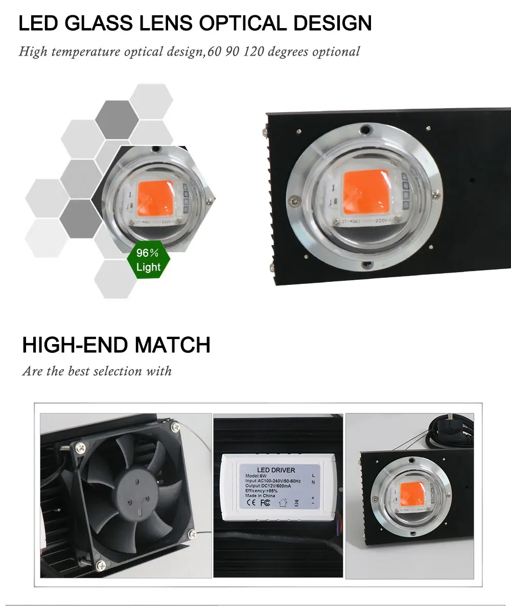 COB светодиодный Grow светильник полный спектр фактические Мощность 100W 200W 300W 500W светодиодный для сельскохозяйствнных ламп для комнатных растений Veg& цветения