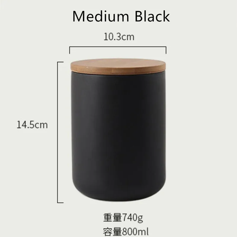 Medium Black Кухонные герметичные бутылки для организации, керамические коробки для хранения чайных конфет, баночки для специй, контейнер с крышкой, бутылка - Цвет: Medium Black