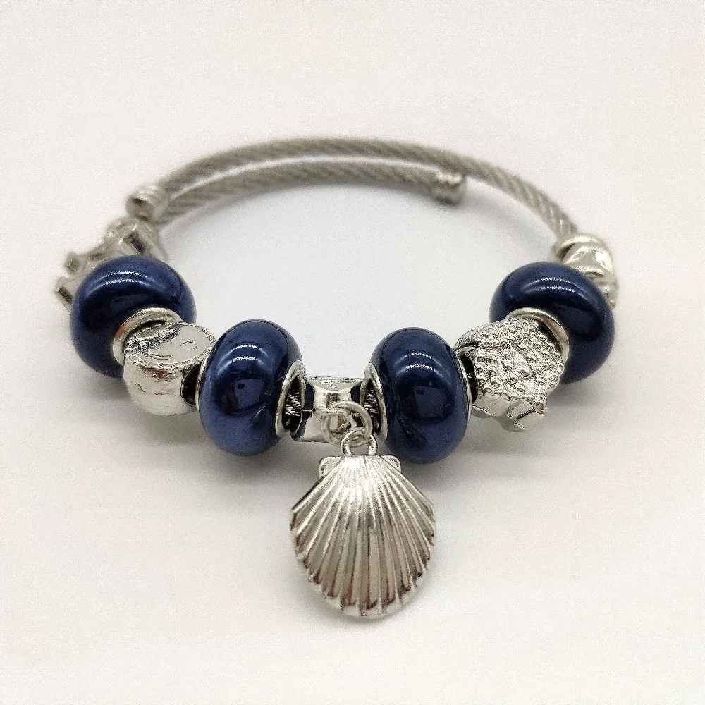 Женские Ювелирные изделия браслет и с морской ракушкой синие Хрустальные Бусины
