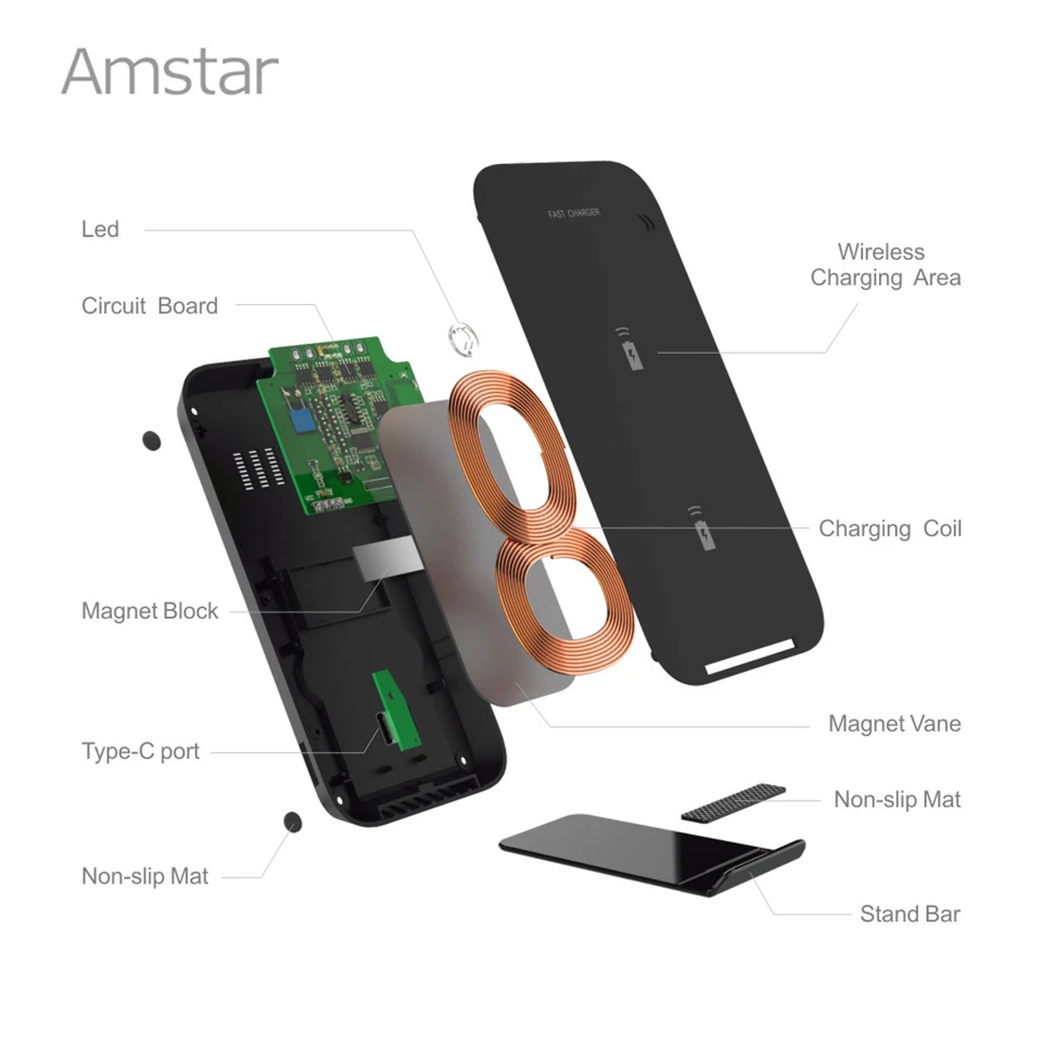 Беспроводное зарядное устройство Amstar с двумя катушками для iPhone X XS Max XR 8 Plus 10 Вт Qi