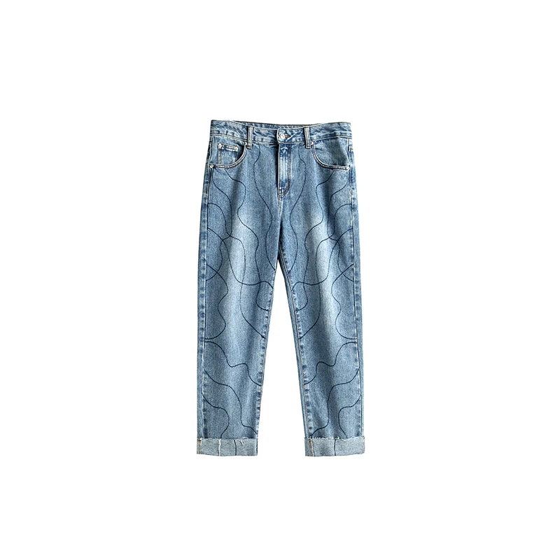 

M-XL! Summer throwback denim trousers Korean popular logo thin loose straight leg trousers