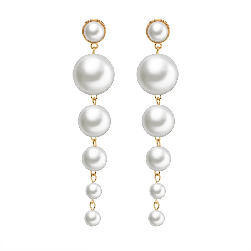 

5 Different Sizes Simulated Pearl Chain Pendant Hemisphere Imitaion Pearl Stud Women Fashion Drop Earrings Dangle Earrings