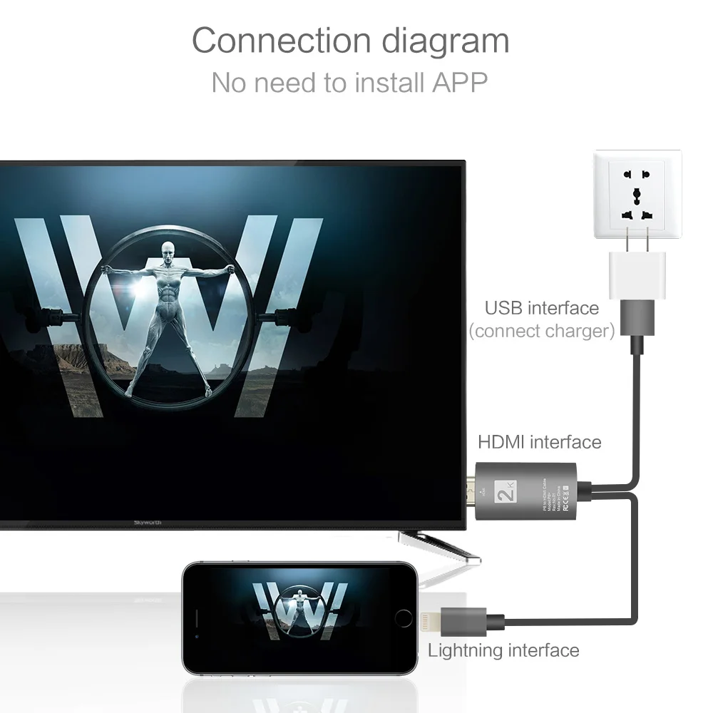 Lighting to HDMI адаптер 3D 1080P кабель с USB для iPhone X 8 plus 7 Plus 6 6s 5 Lightning Кабель HDTV TV 2 м |