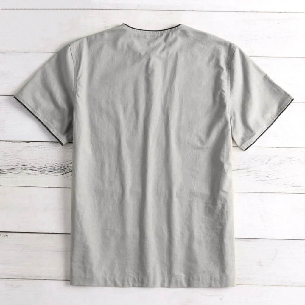 Camisetas hombre мужское мешковатое однотонное хлопковое белье рубашка с короткими рукавами и пуговицами, большие размеры, топы, блузка, S-2XL, camiseta