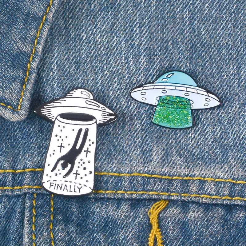 UFO броши, Блестящая эмаль, инопланетянин, нагрудные булавки, воротник, боты, значки, ювелирные изделия, подарки для одежды, шляпы, рюкзака