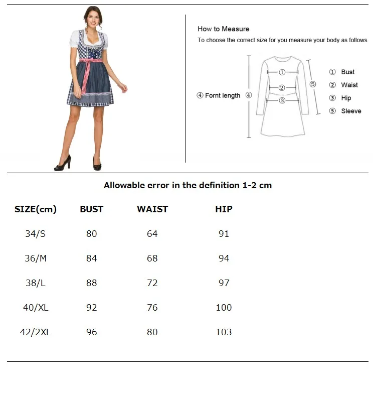 

Deluxe Bavaria Tradition Oktoberfest Dirndl Outfit Beer Wench Costume For Women Dress + Apron + Blouse
