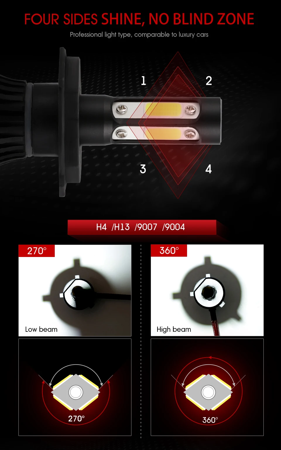 Oslamp X7 4 стороны светящиеся H4 H11 H7 9005 9006 автомобиля светодиодный фары для 100W 1000lm фары светодиодные чипы авто светодиодный лампы 12v