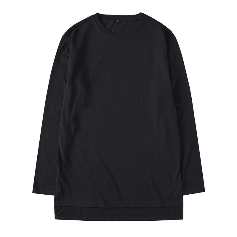 QoolXCWear Men's T-shirt Solid Extended Elongated Plain T Shirt Cotton Top Tee Hight Street long slevee | Мужская одежда