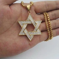 jewish star of david pendant necklace menwomen bat mitzvah gift stainless steel israel judaica hermetic hiphop iced out jewelry