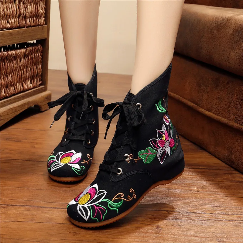 Прямая поставка Женские ботильоны Обувь в стиле старого Пекина Удобные женские