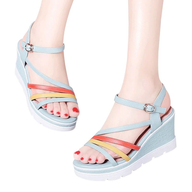 MOOLECOLE Women's Summer Popular Buckle Strap Sandals Students Shoes Heel Height 8.3CM Size EUR35-39 Model 70112 | Обувь