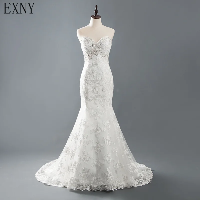 EXNY Элегантный без бретелек из тюля кружева Vestidos de Novia роскошное бисер Кристалл