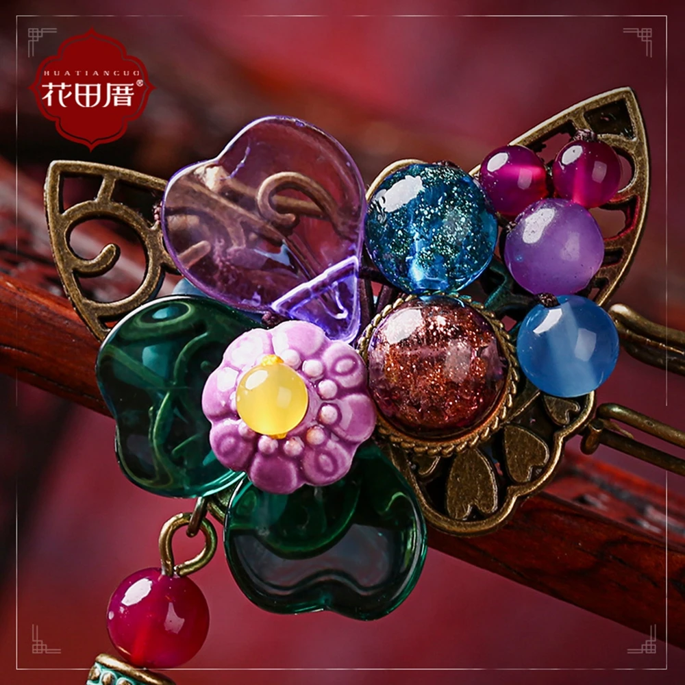 Этнические керамические бусины в форме цветка и лампворк булавки из