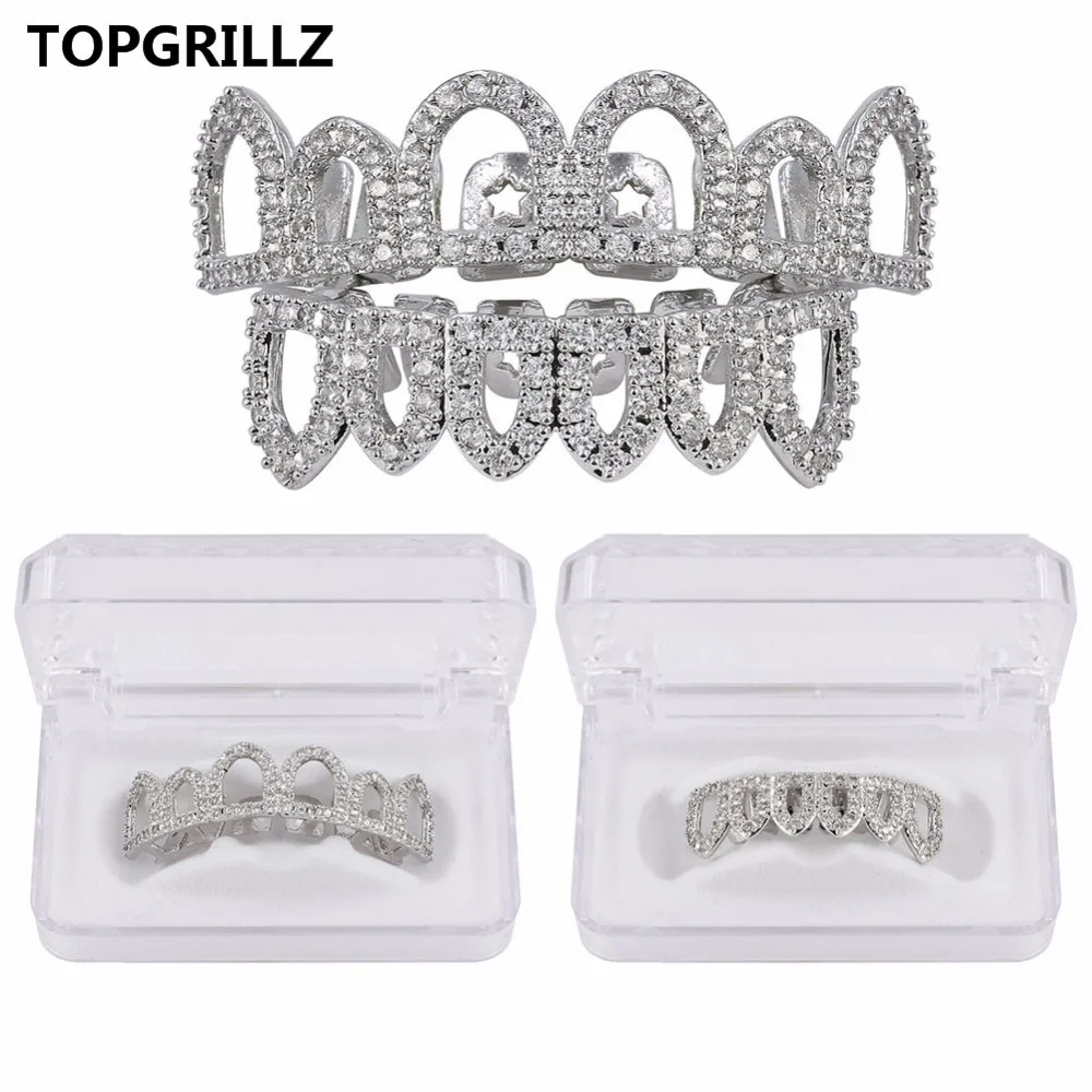 Топ и низ TOPGRILLZ в стиле хип хоп с золотым покрытием отверстиями фианитами микро