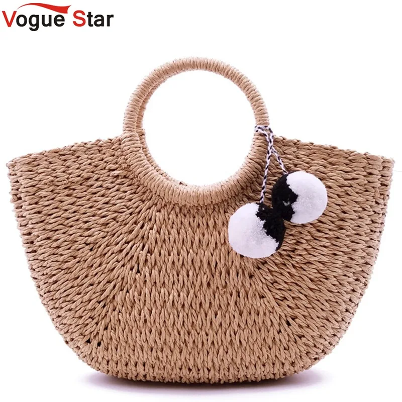 

Женские летние плетеные сумки, Пляжная Плетеная соломенная сумка с помпоном в форме полумесяца, пляжная сумка, L34, 2022
