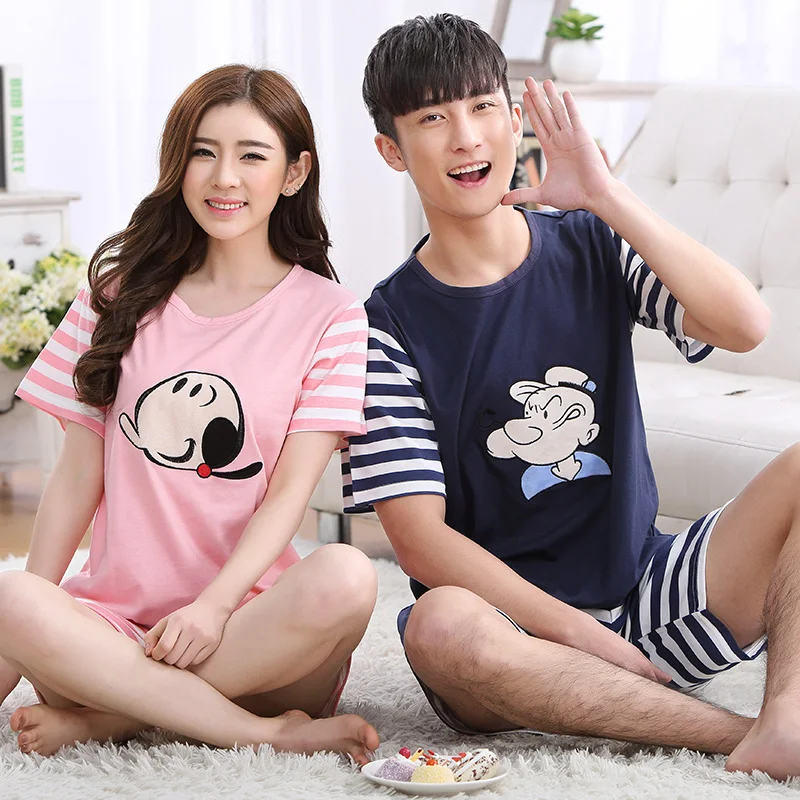 Летние хлопковые полосатые пижамные комплекты парные пижамы женские мужские