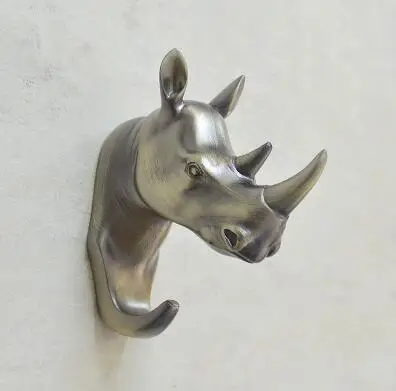 Antique rhinoceros 3D крючок олень носорог слон жираф Лошадь Животное декоративный крючок креативная Смола Модель ванная комната настенный крючок для пальто настенный крючок - Цвет: Antique rhinoceros