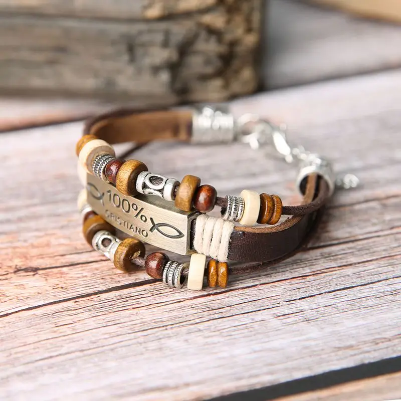 DC ручной работы бисер деревянные бусины кожаные браслеты модная застежка для