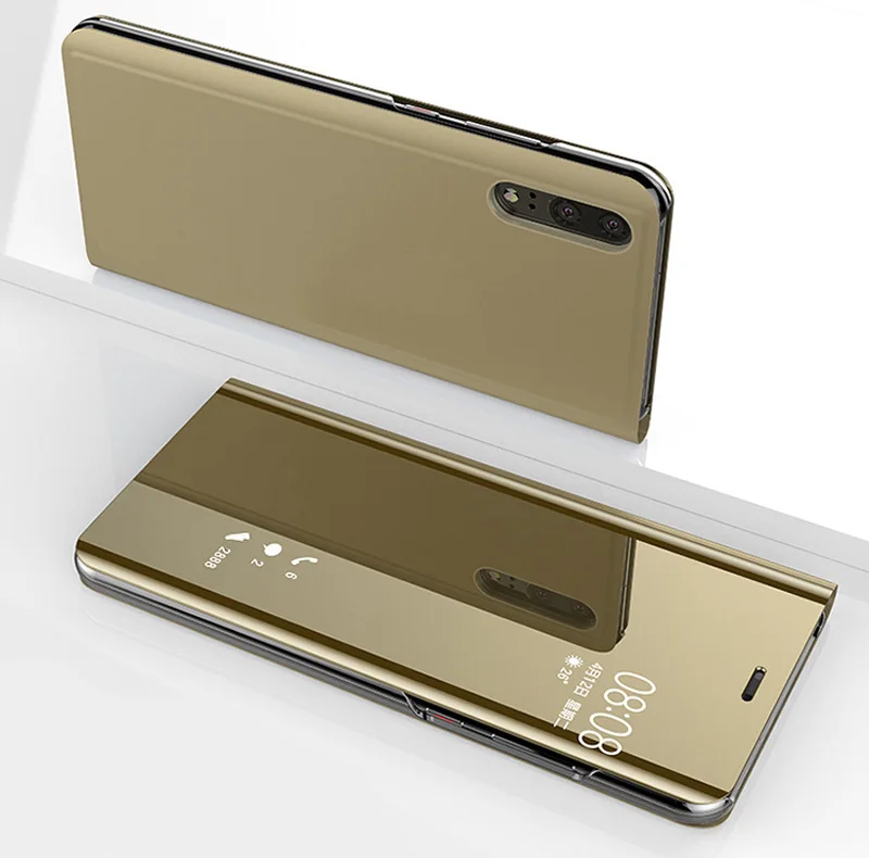 Золотой Зеркало Smart View чехол КРЫШКА ДЛЯ huawei P20 pro P10 Lite P9 P8 NOVA 3 3I 2 2I Y6 Y5 Y9 Y6 Honor V10 9 9I Note10 играть - Цвет: Золотой