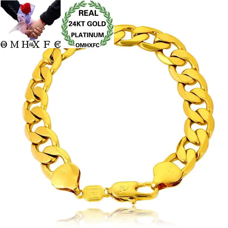 

OMHXFC Wholesale European Fashion Man Male Party Birthday Wedding Gift Figaro Wide Thick Link Chain 24KT Gold Bracelet ES101