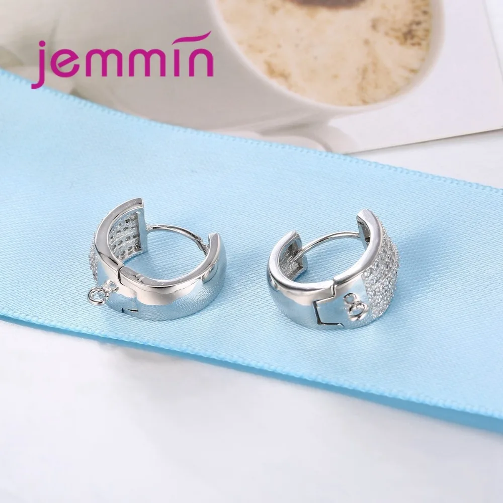 Круглые 925 пробы серебряные сережки с прозрачными микро-стразами для