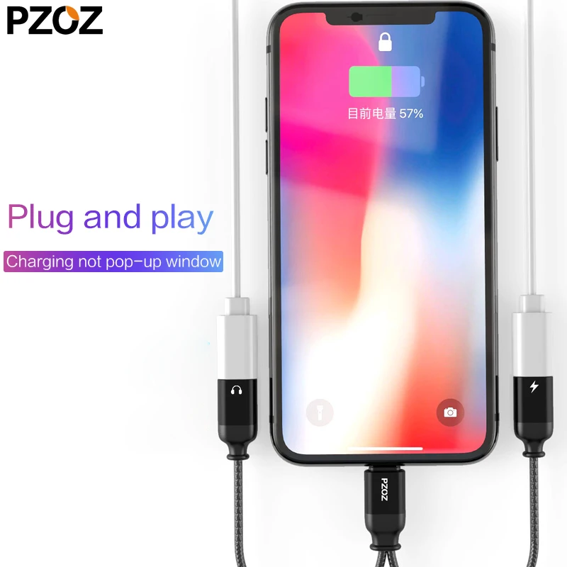 PZOZ для iphone адаптер 2 в 1 разветвитель Кабель для зарядки для iphone 7 8 plus X XR XS max Aux аудио 3,5 мм разъем адаптер для наушников