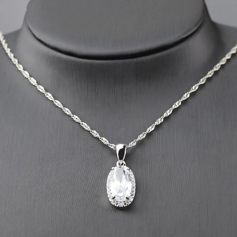 925 LOGO Серебро Цвет Белый Циркон Ювелирные наборы для Для женщин Цепочки и